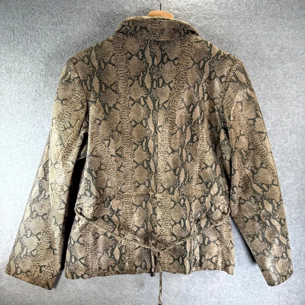 Vintage‎ Steve Madden Leather Jacket Womens Medium Brown Snake Print Full Zip